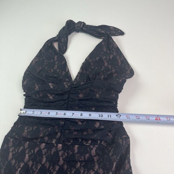 Vtg Wrapper Lace Asymmetrical Halter Dress XS Black Y2K Whimisgoth Fairy Grunge - Picture 7 of 13